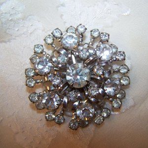 Vintage Rhinestone Pin Brooch Round Cluster 2"
